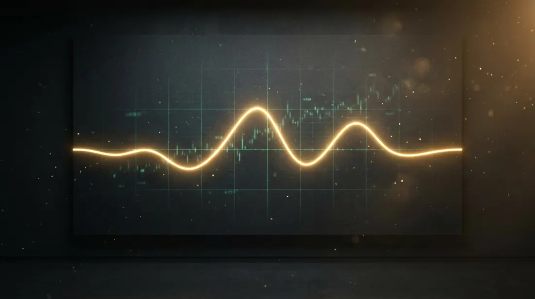 Golden wave oscillating sideways across a dark chart